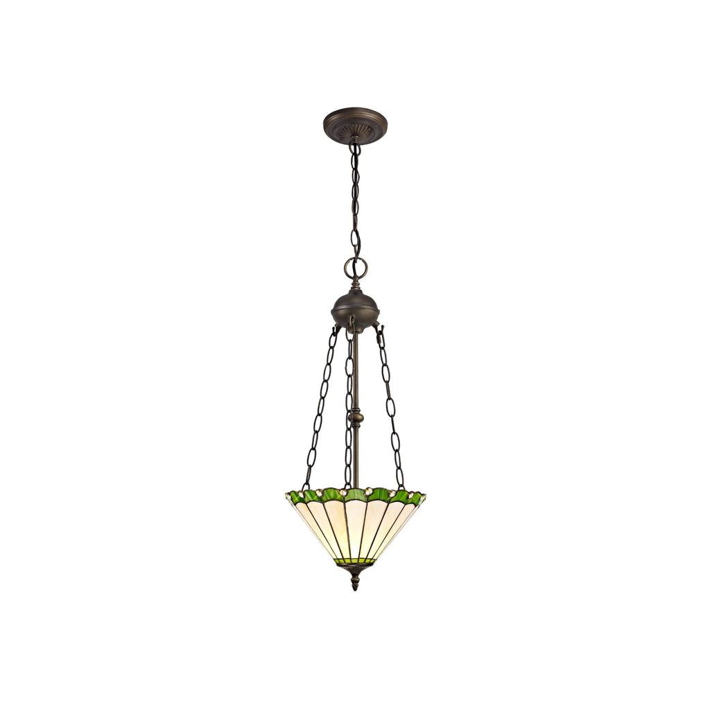 NLK02479 Umbrian 2 Light Up Lighter Pendant With 30cm Tiffany Shade Green/Chrome/Crystal/Aged Antique Brass