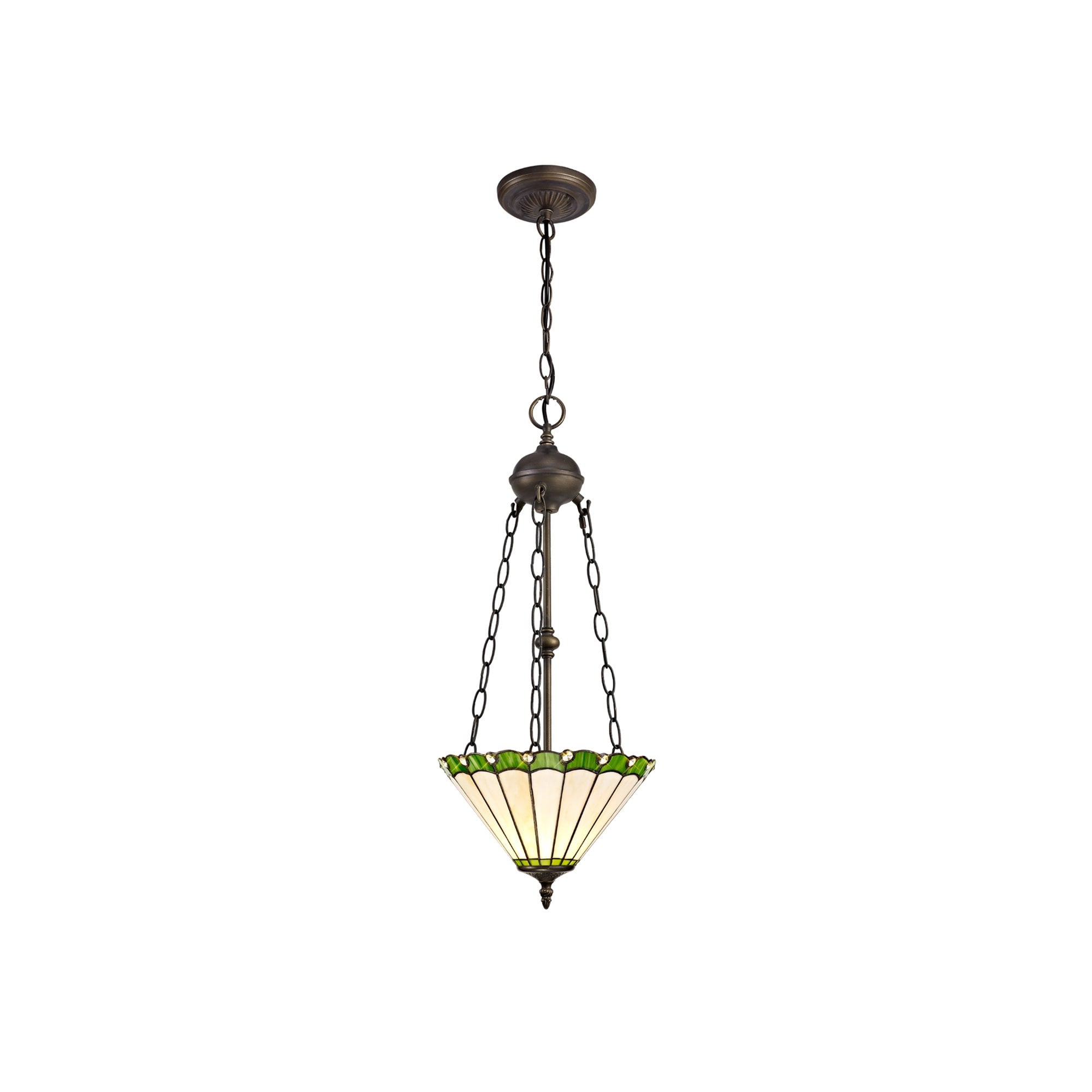 NLK02479 Umbrian 2 Light Up Lighter Pendant With 30cm Tiffany Shade Green/Chrome/Crystal/Aged Antique Brass