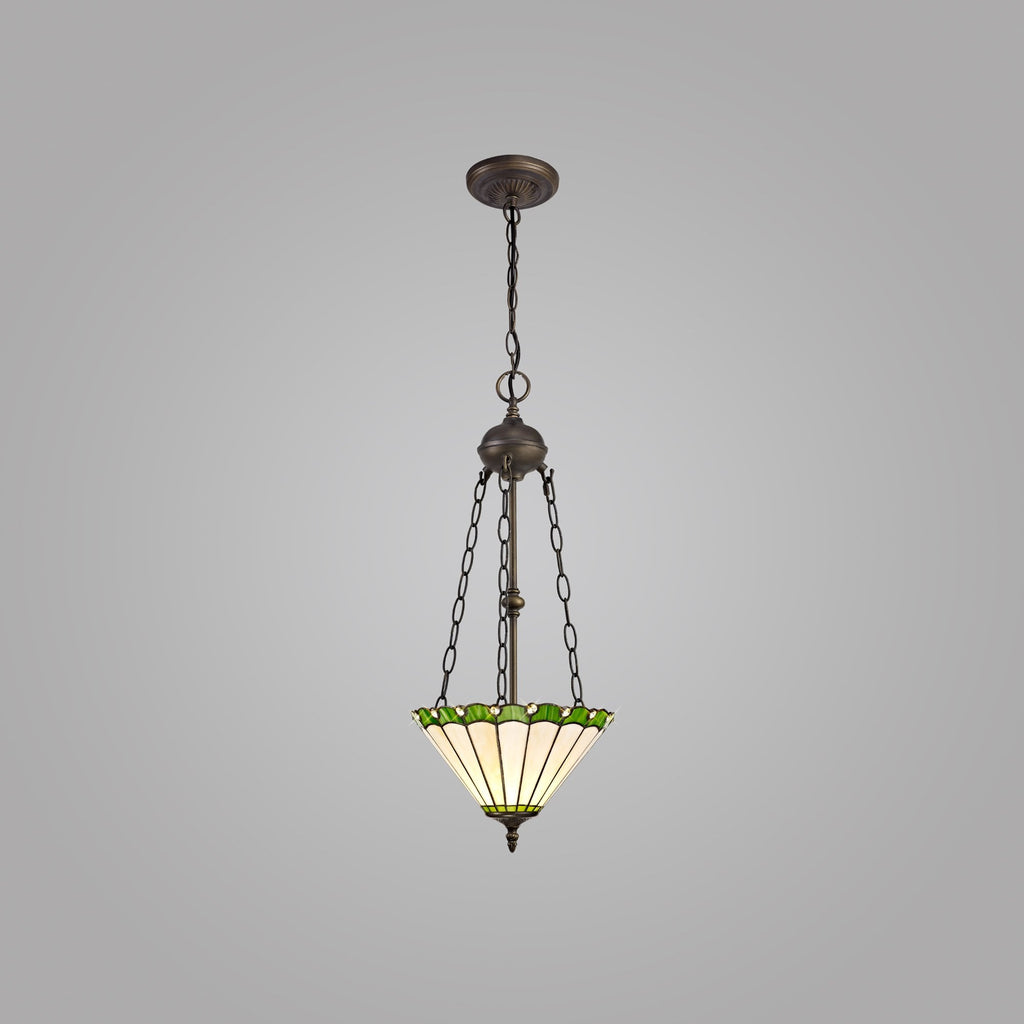NLK02479 Umbrian 2 Light Up Lighter Pendant With 30cm Tiffany Shade Green/Chrome/Crystal/Aged Antique Brass
