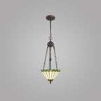 NLK02479 Umbrian 2 Light Up Lighter Pendant With 30cm Tiffany Shade Green/Chrome/Crystal/Aged Antique Brass