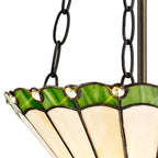 NLK02479 Umbrian 2 Light Up Lighter Pendant With 30cm Tiffany Shade Green/Chrome/Crystal/Aged Antique Brass
