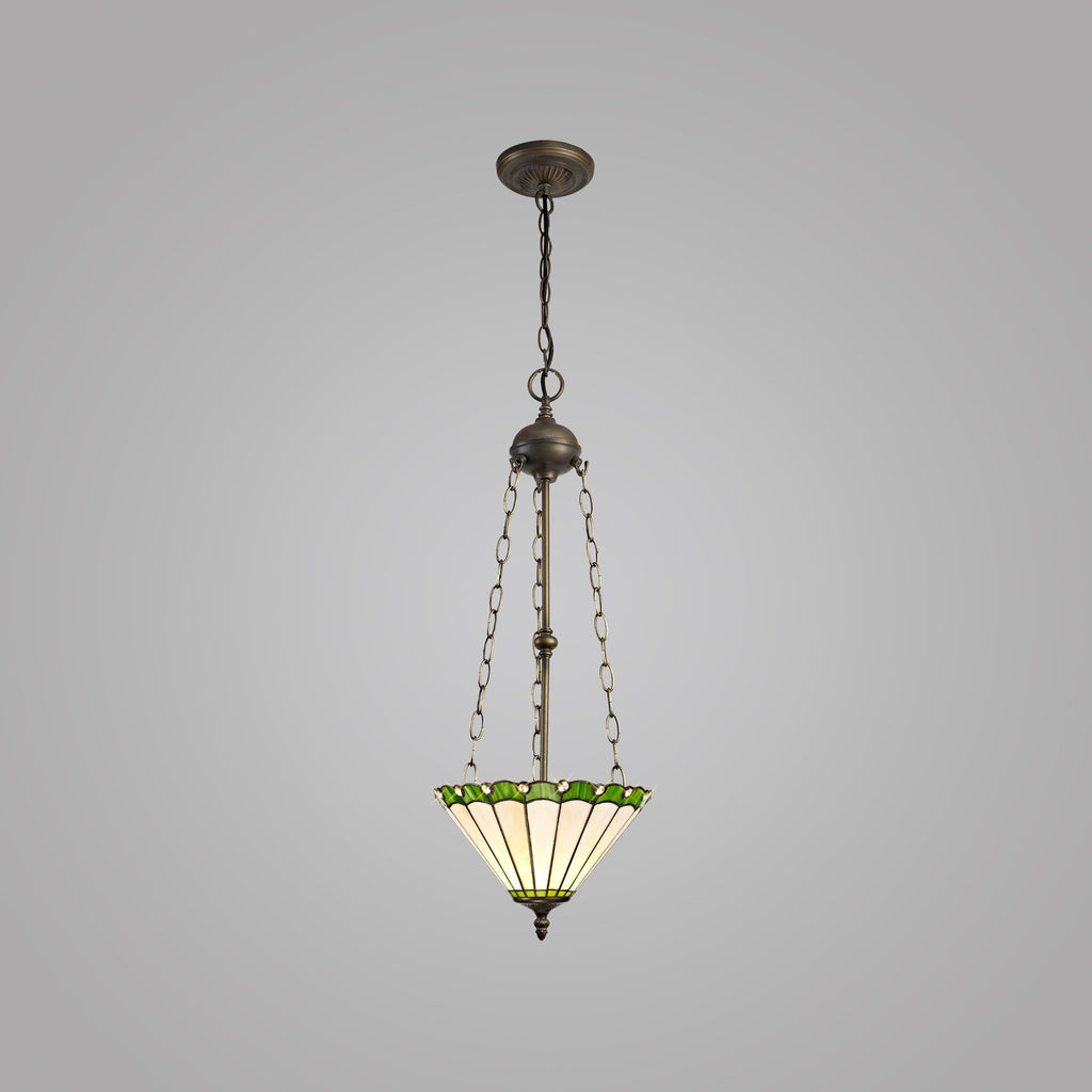 NLK02489 Umbrian 3 Light Up Lighter Pendant With 30cm Tiffany Shade Green/Chrome/Crystal/Aged Antique Brass