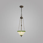 NLK02489 Umbrian 3 Light Up Lighter Pendant With 30cm Tiffany Shade Green/Chrome/Crystal/Aged Antique Brass
