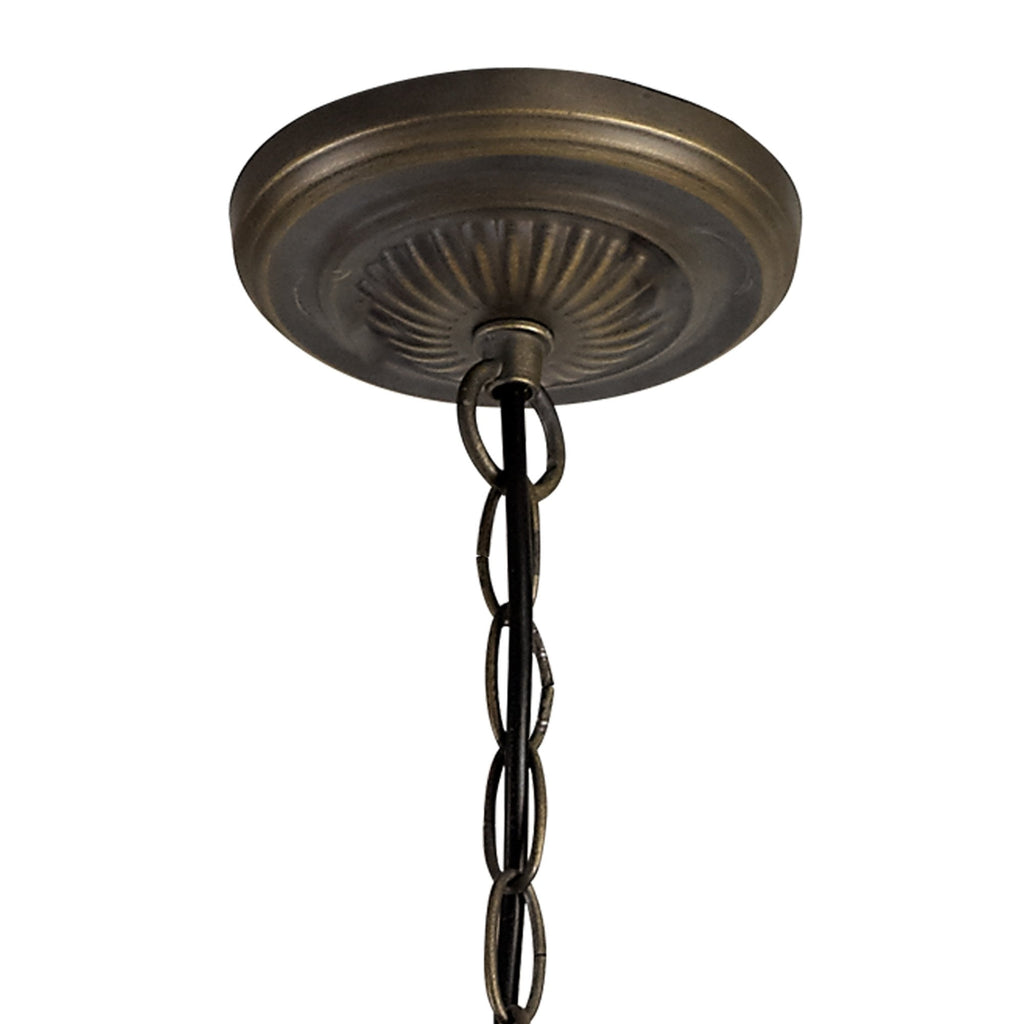 NLK02489 Umbrian 3 Light Up Lighter Pendant With 30cm Tiffany Shade Green/Chrome/Crystal/Aged Antique Brass