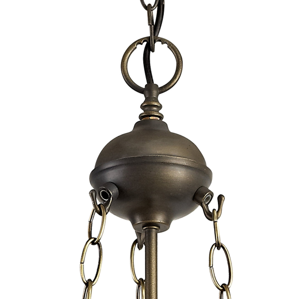 NLK02489 Umbrian 3 Light Up Lighter Pendant With 30cm Tiffany Shade Green/Chrome/Crystal/Aged Antique Brass