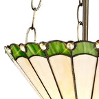 NLK02489 Umbrian 3 Light Up Lighter Pendant With 30cm Tiffany Shade Green/Chrome/Crystal/Aged Antique Brass