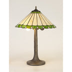 NLK02499 Umbrian 2 Light Tree Like Table Lamp With 40cm Tiffany Shade Green/Chrome/Crystal/Aged Antique Brass