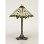 NLK02499 Umbrian 2 Light Tree Like Table Lamp With 40cm Tiffany Shade Green/Chrome/Crystal/Aged Antique Brass