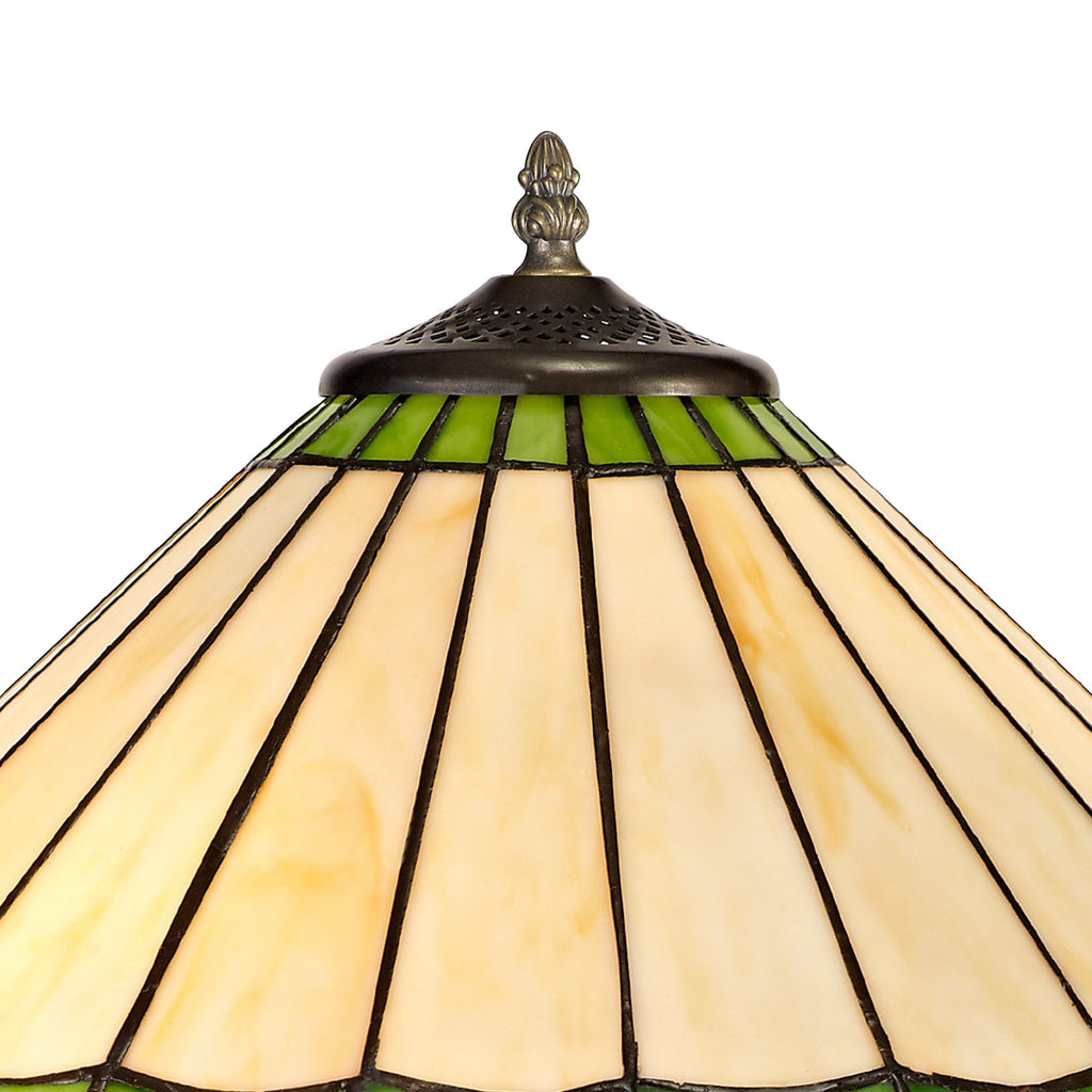 NLK02509 Umbrian 2 Light Curved Table Lamp With 40cm Tiffany Shade Green/Chrome/Crystal/Aged Antique Brass