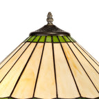 NLK02509 Umbrian 2 Light Curved Table Lamp With 40cm Tiffany Shade Green/Chrome/Crystal/Aged Antique Brass
