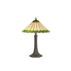 NLK02519 Umbrian 2 Light Octagonal Table Lamp With 40cm Tiffany Shade Green/Chrome/Crystal/Aged Antique Brass