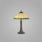 NLK02519 Umbrian 2 Light Octagonal Table Lamp With 40cm Tiffany Shade Green/Chrome/Crystal/Aged Antique Brass