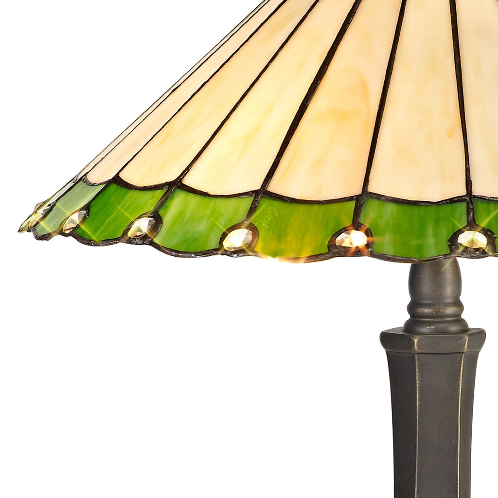 NLK02519 Umbrian 2 Light Octagonal Table Lamp With 40cm Tiffany Shade Green/Chrome/Crystal/Aged Antique Brass