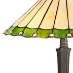 NLK02519 Umbrian 2 Light Octagonal Table Lamp With 40cm Tiffany Shade Green/Chrome/Crystal/Aged Antique Brass