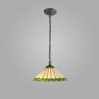 NLK02529 Umbrian 1 Light Down Lighter Pendant With 40cm Tiffany Shade Green/Chrome/Crystal/Aged Antique Brass
