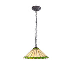 NLK02529 Umbrian 1 Light Down Lighter Pendant With 40cm Tiffany Shade Green/Chrome/Crystal/Aged Antique Brass