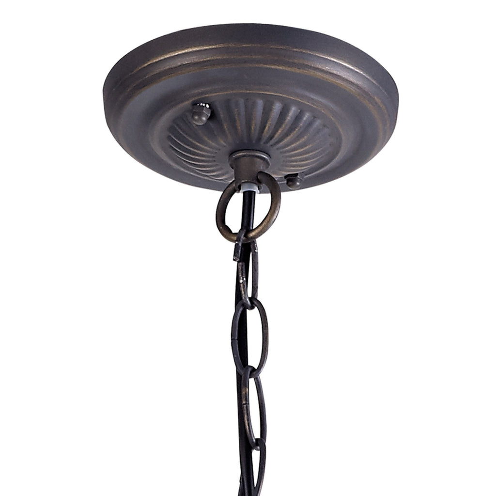 NLK02529 Umbrian 1 Light Down Lighter Pendant With 40cm Tiffany Shade Green/Chrome/Crystal/Aged Antique Brass