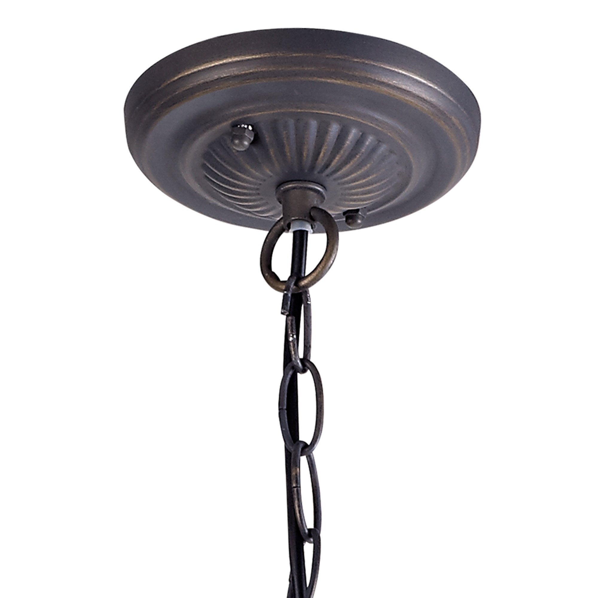 NLK02529 Umbrian 1 Light Down Lighter Pendant With 40cm Tiffany Shade Green/Chrome/Crystal/Aged Antique Brass
