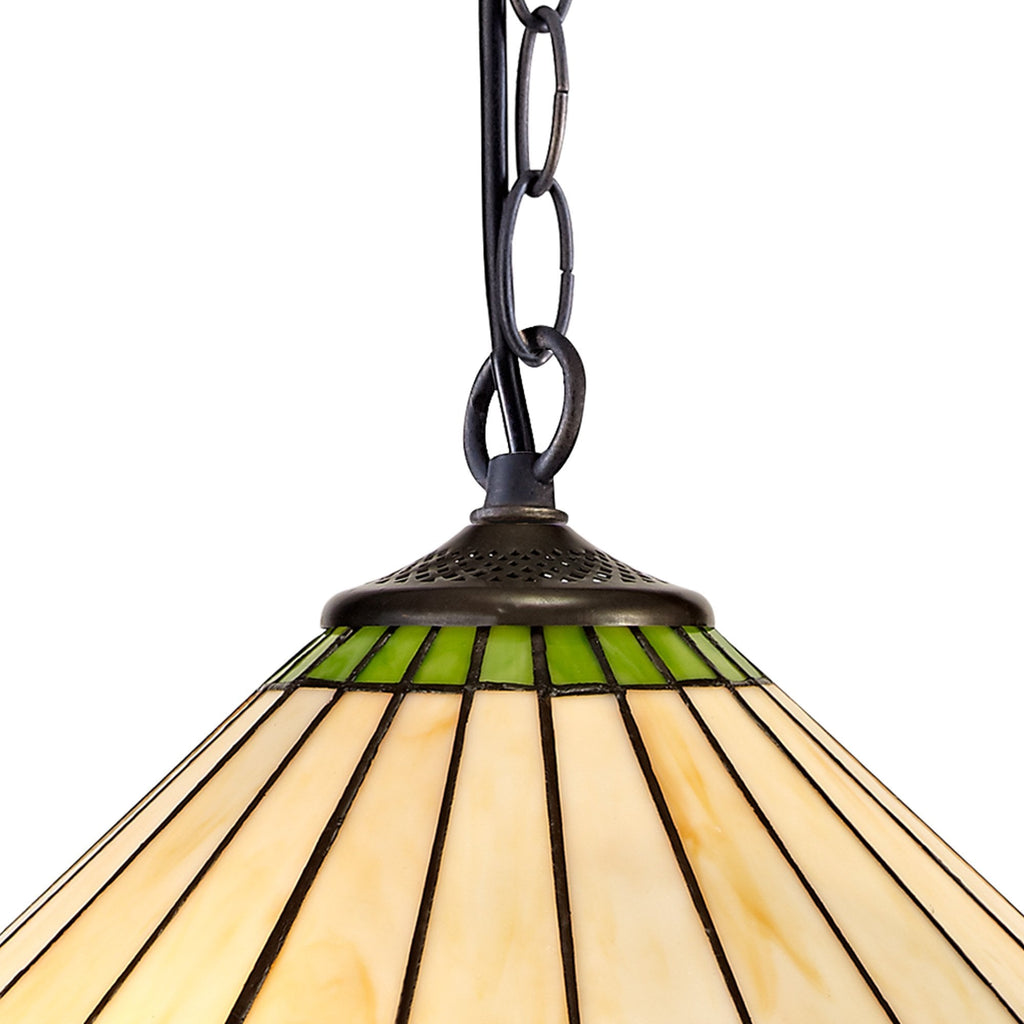 NLK02529 Umbrian 1 Light Down Lighter Pendant With 40cm Tiffany Shade Green/Chrome/Crystal/Aged Antique Brass