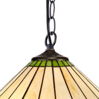 NLK02529 Umbrian 1 Light Down Lighter Pendant With 40cm Tiffany Shade Green/Chrome/Crystal/Aged Antique Brass