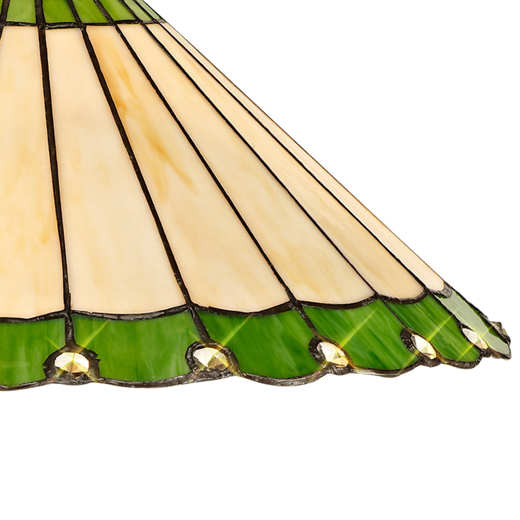 NLK02529 Umbrian 1 Light Down Lighter Pendant With 40cm Tiffany Shade Green/Chrome/Crystal/Aged Antique Brass