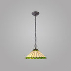 NLK02539 Umbrian 2 Light Down Lighter Pendant With 40cm Tiffany Shade Green/Chrome/Crystal/Aged Antique Brass