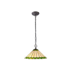 NLK02539 Umbrian 2 Light Down Lighter Pendant With 40cm Tiffany Shade Green/Chrome/Crystal/Aged Antique Brass