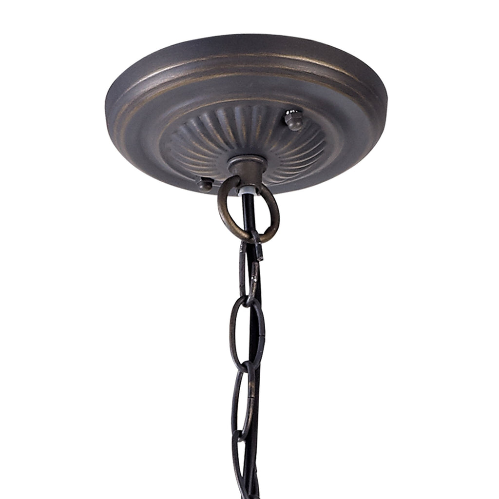 NLK02539 Umbrian 2 Light Down Lighter Pendant With 40cm Tiffany Shade Green/Chrome/Crystal/Aged Antique Brass