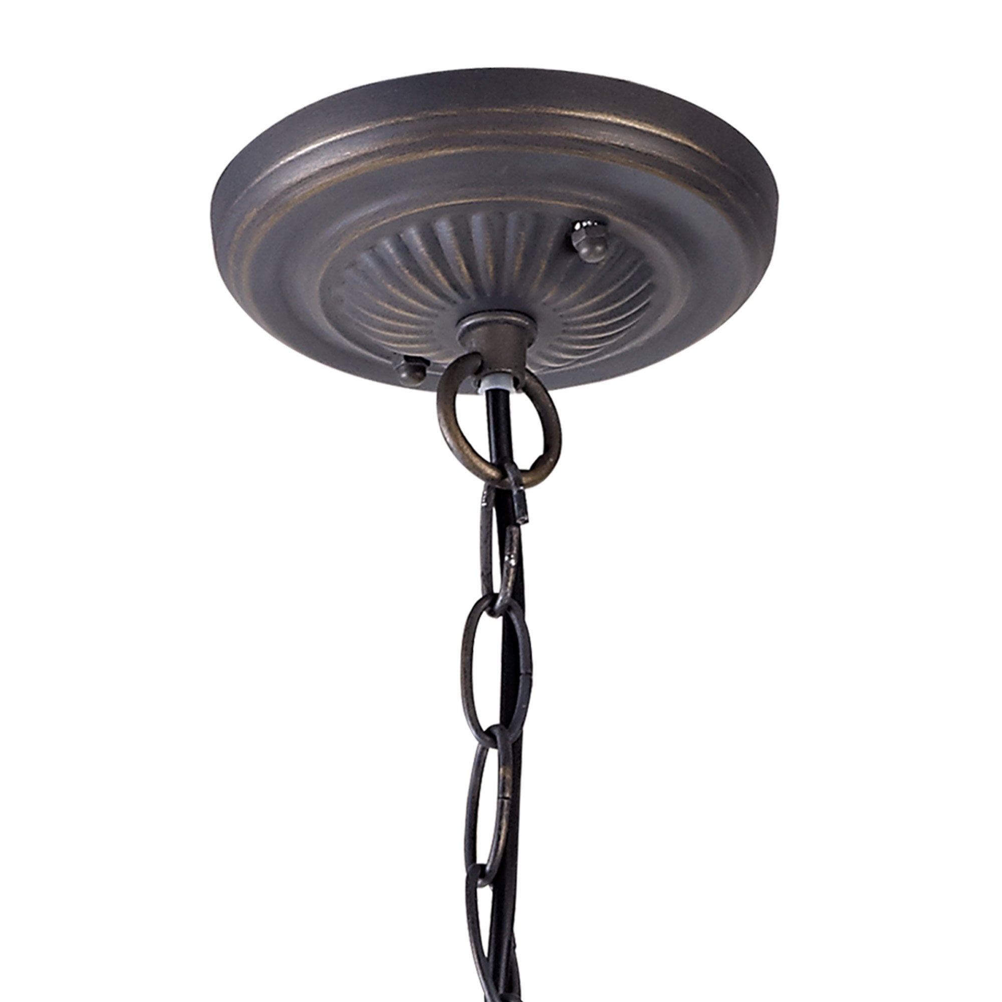 NLK02539 Umbrian 2 Light Down Lighter Pendant With 40cm Tiffany Shade Green/Chrome/Crystal/Aged Antique Brass
