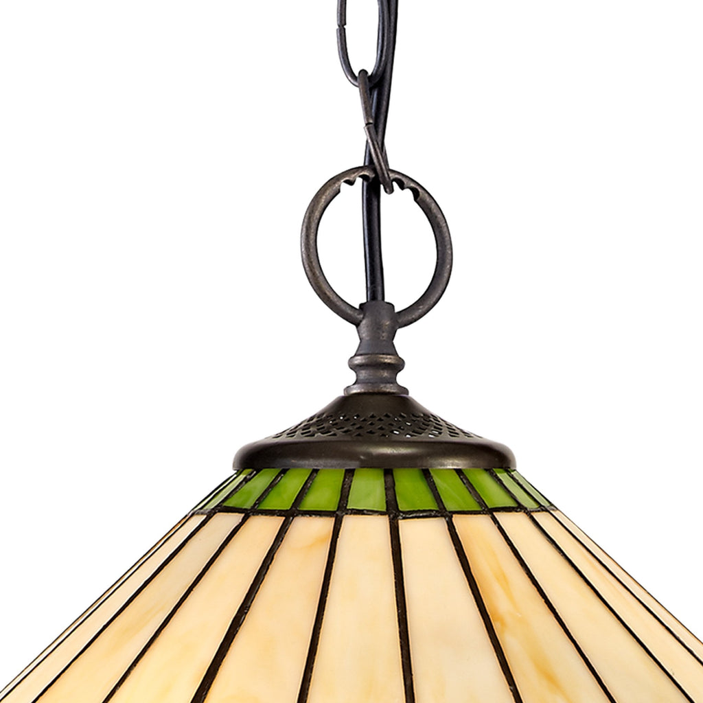 NLK02539 Umbrian 2 Light Down Lighter Pendant With 40cm Tiffany Shade Green/Chrome/Crystal/Aged Antique Brass