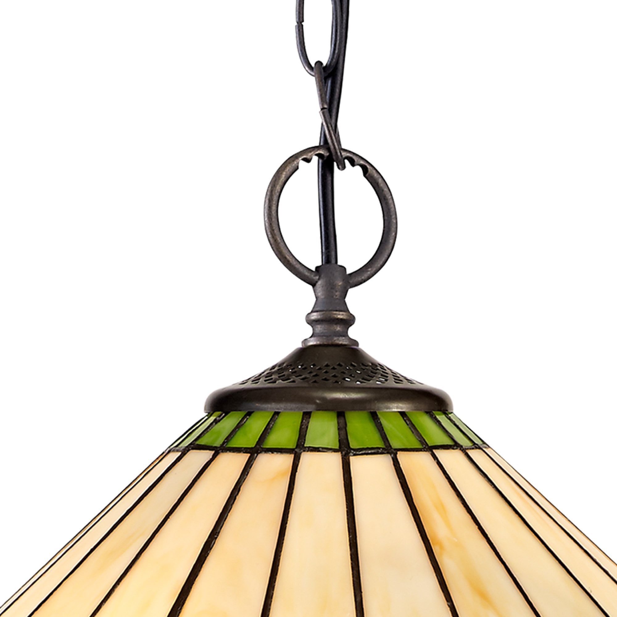 NLK02539 Umbrian 2 Light Down Lighter Pendant With 40cm Tiffany Shade Green/Chrome/Crystal/Aged Antique Brass