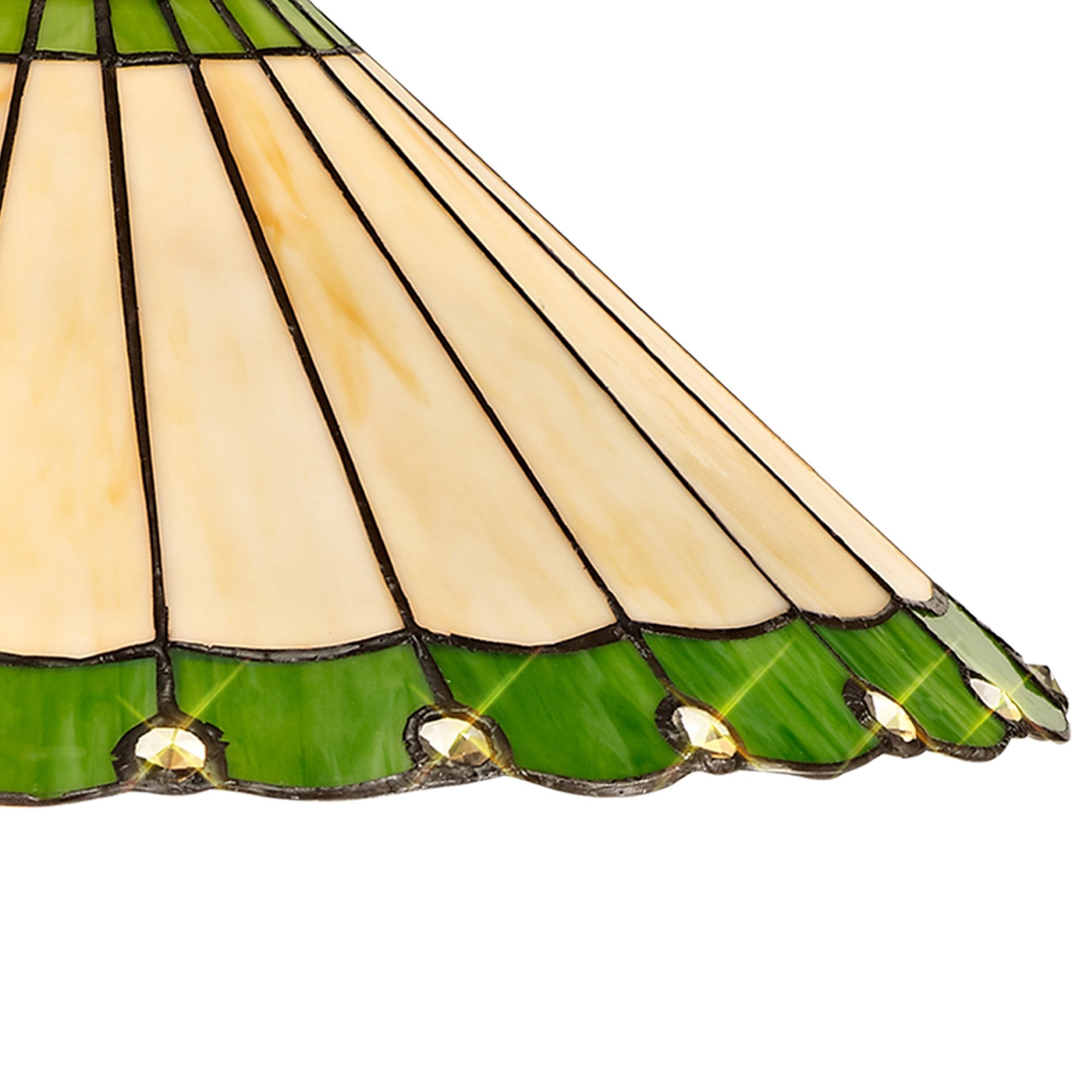 NLK02539 Umbrian 2 Light Down Lighter Pendant With 40cm Tiffany Shade Green/Chrome/Crystal/Aged Antique Brass