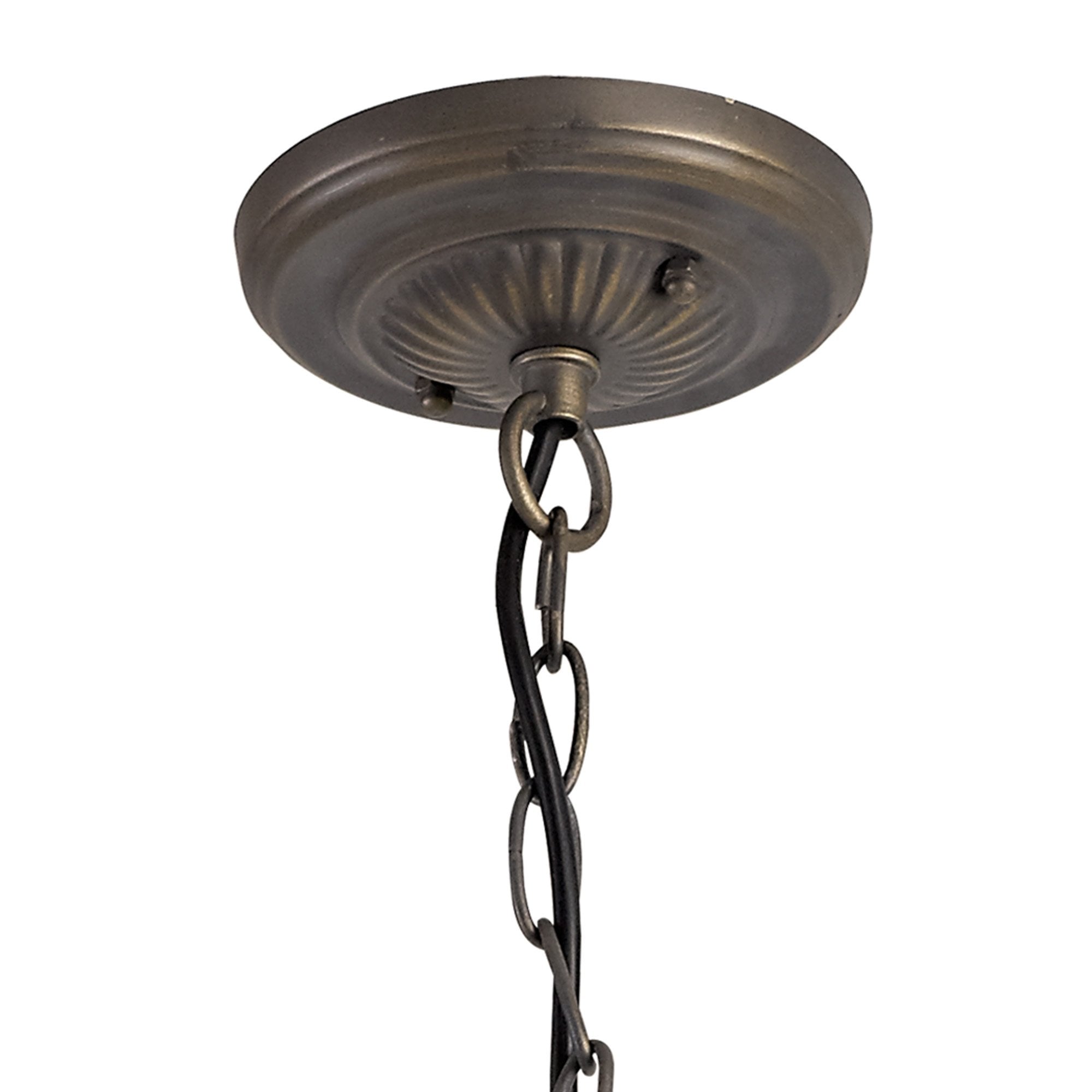 NLK02549 Umbrian 3 Light Down Lighter Pendant With 40cm Tiffany Shade Green/Chrome/Crystal/Aged Antique Brass