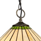 NLK02549 Umbrian 3 Light Down Lighter Pendant With 40cm Tiffany Shade Green/Chrome/Crystal/Aged Antique Brass