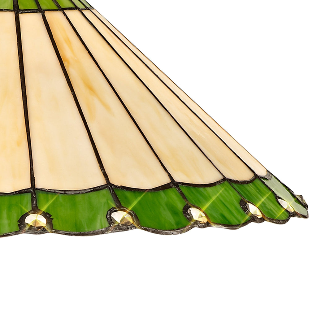 NLK02549 Umbrian 3 Light Down Lighter Pendant With 40cm Tiffany Shade Green/Chrome/Crystal/Aged Antique Brass