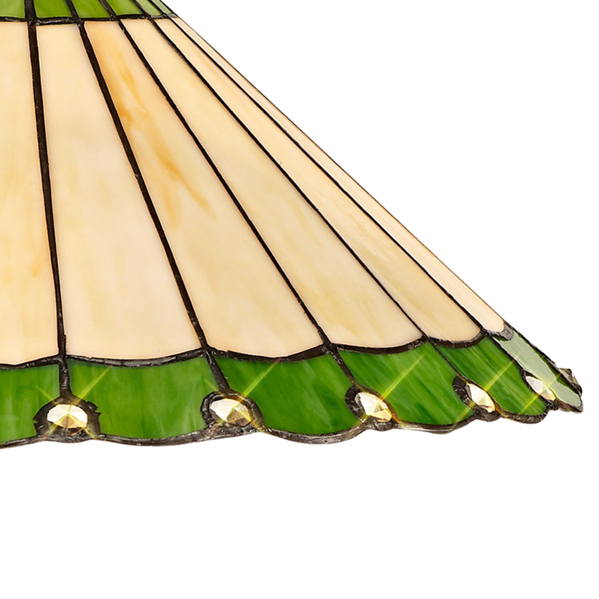 NLK02549 Umbrian 3 Light Down Lighter Pendant With 40cm Tiffany Shade Green/Chrome/Crystal/Aged Antique Brass