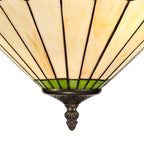 NLK02559 Umbrian 3 Light Semi Ceiling With 40cm Tiffany Shade Green/Chrome/Crystal/Aged Antique Brass