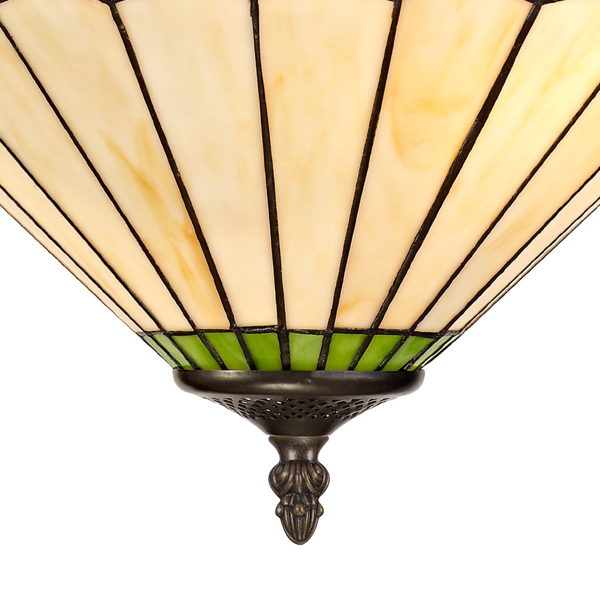 NLK02559 Umbrian 3 Light Semi Ceiling With 40cm Tiffany Shade Green/Chrome/Crystal/Aged Antique Brass