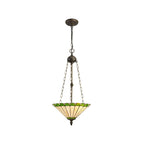 NLK02569 Umbrian 3 Light Up Lighter Pendant With 40cm Tiffany Shade Green/Chrome/Crystal/Aged Antique Brass