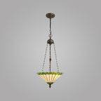 NLK02569 Umbrian 3 Light Up Lighter Pendant With 40cm Tiffany Shade Green/Chrome/Crystal/Aged Antique Brass