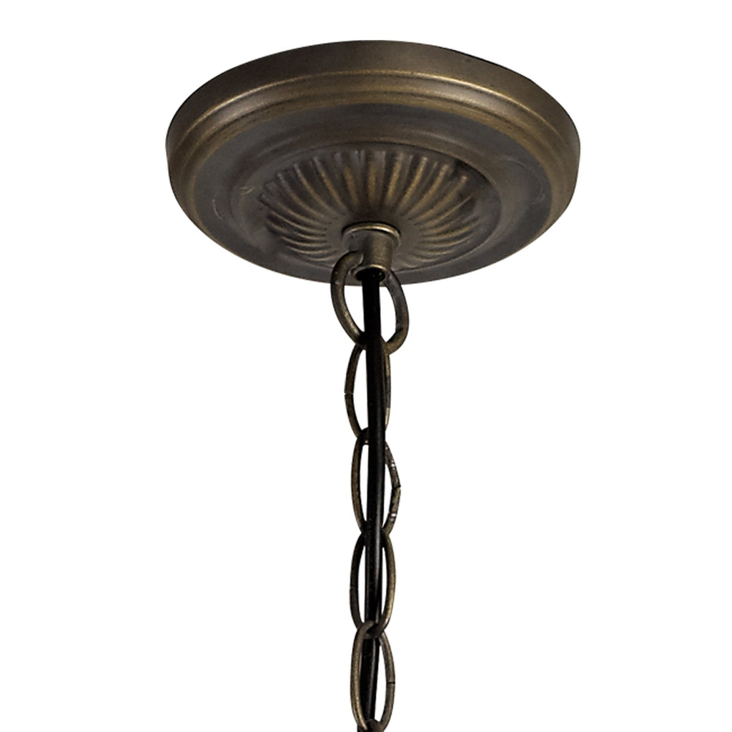 NLK02569 Umbrian 3 Light Up Lighter Pendant With 40cm Tiffany Shade Green/Chrome/Crystal/Aged Antique Brass