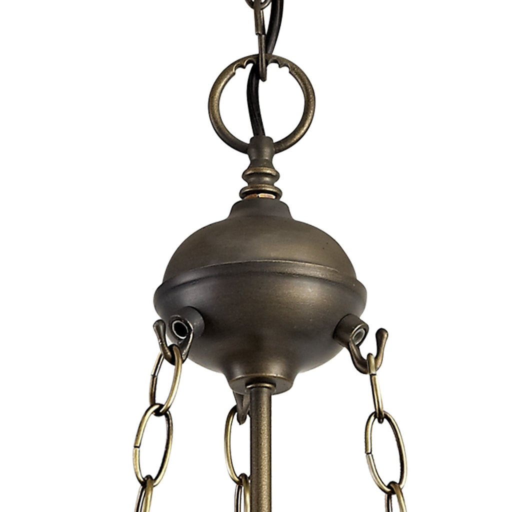 NLK02569 Umbrian 3 Light Up Lighter Pendant With 40cm Tiffany Shade Green/Chrome/Crystal/Aged Antique Brass