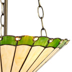 NLK02569 Umbrian 3 Light Up Lighter Pendant With 40cm Tiffany Shade Green/Chrome/Crystal/Aged Antique Brass