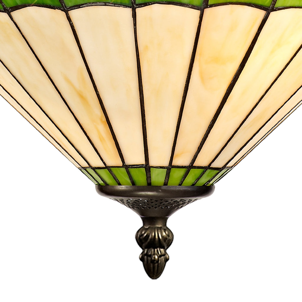 NLK02569 Umbrian 3 Light Up Lighter Pendant With 40cm Tiffany Shade Green/Chrome/Crystal/Aged Antique Brass