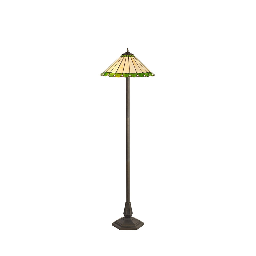 NLK02579 Umbrian 2 Light Octagonal Floor Lamp With 40cm Tiffany Shade Green/Chrome/Crystal/Aged Antique Brass