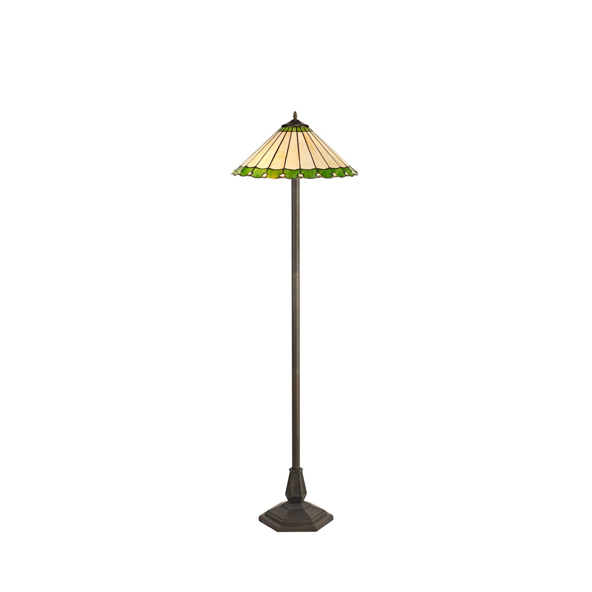 NLK02579 Umbrian 2 Light Octagonal Floor Lamp With 40cm Tiffany Shade Green/Chrome/Crystal/Aged Antique Brass