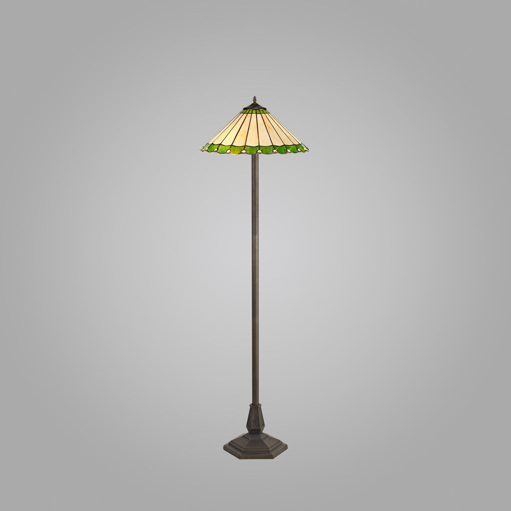 NLK02579 Umbrian 2 Light Octagonal Floor Lamp With 40cm Tiffany Shade Green/Chrome/Crystal/Aged Antique Brass