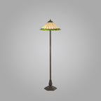 NLK02579 Umbrian 2 Light Octagonal Floor Lamp With 40cm Tiffany Shade Green/Chrome/Crystal/Aged Antique Brass