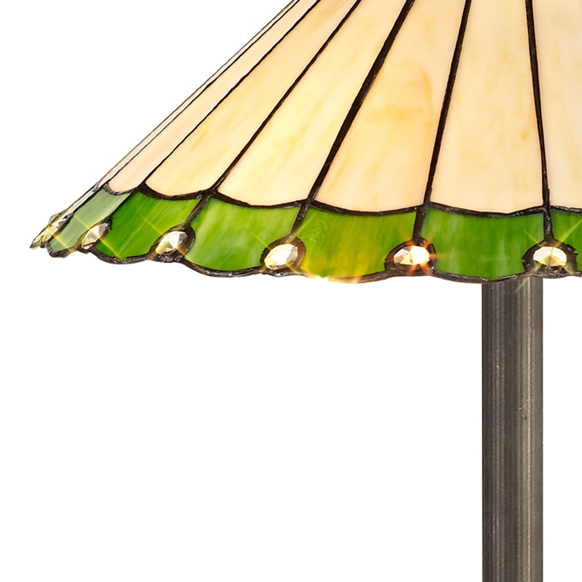 NLK02579 Umbrian 2 Light Octagonal Floor Lamp With 40cm Tiffany Shade Green/Chrome/Crystal/Aged Antique Brass