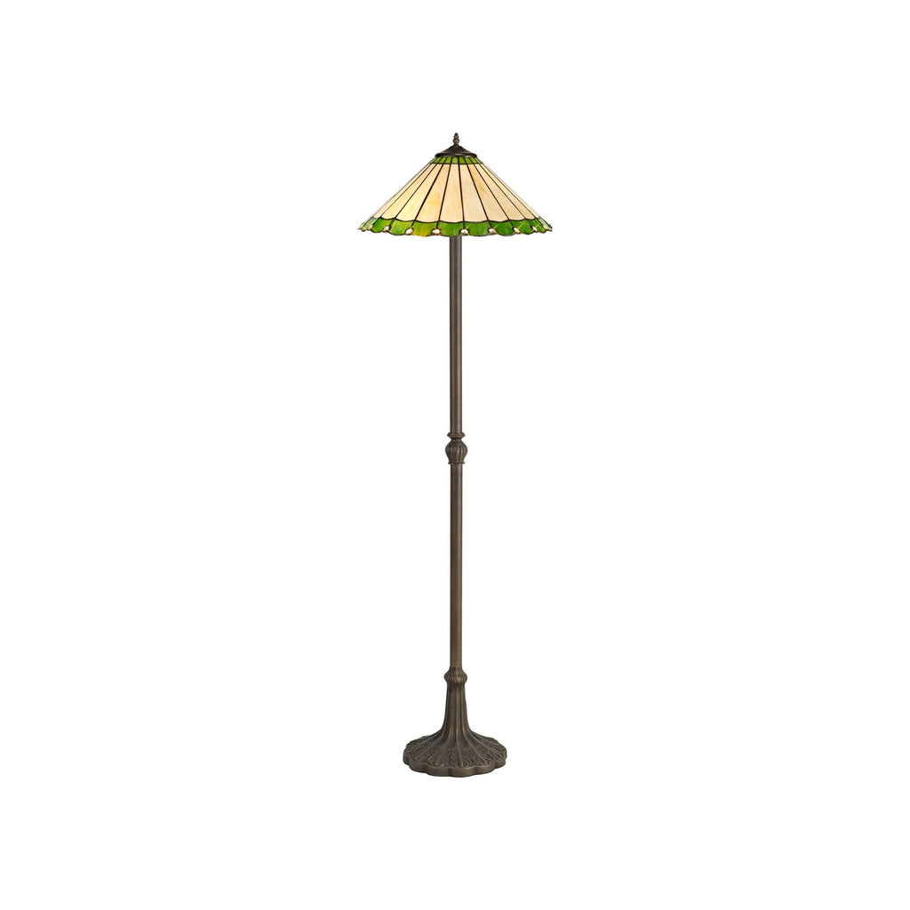 NLK02589 Umbrian 2 Light Leaf Design Floor Lamp With 40cm Tiffany Shade Green/Chrome/Crystal/Aged Antique Brass